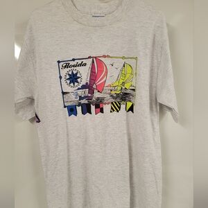Vintage Florida Sailboat Design Destination Tee Single Stitch, Made In USA Large